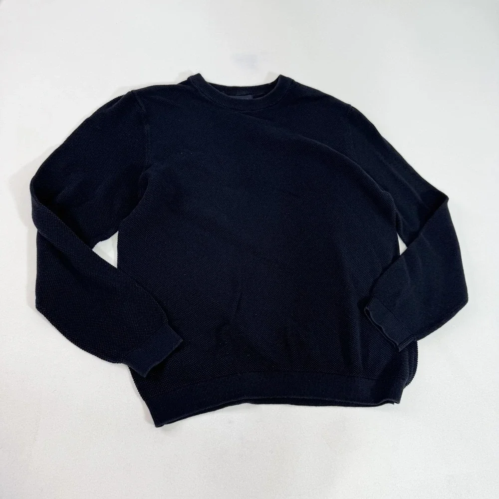 Piombo Sweater Mens Medium Black Crewneck Textured Knit Pullover Classic Casual